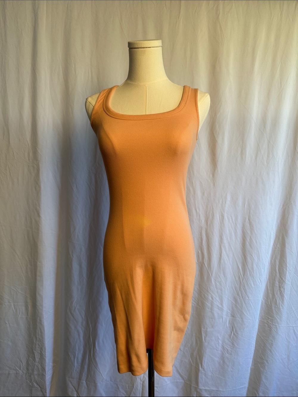 H&M Sleeveless Square-Neck Midi Dress in Peach-Orange